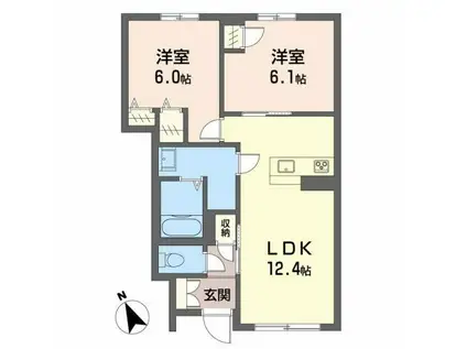 ガルテンMASAKI B棟(2LDK/1階)の間取り写真
