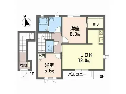 パルティ—タⅡ B棟(2LDK/2階)の間取り写真