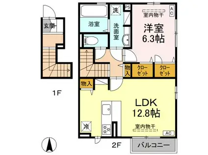 ルチルクォーツ(1LDK/2階)の間取り写真