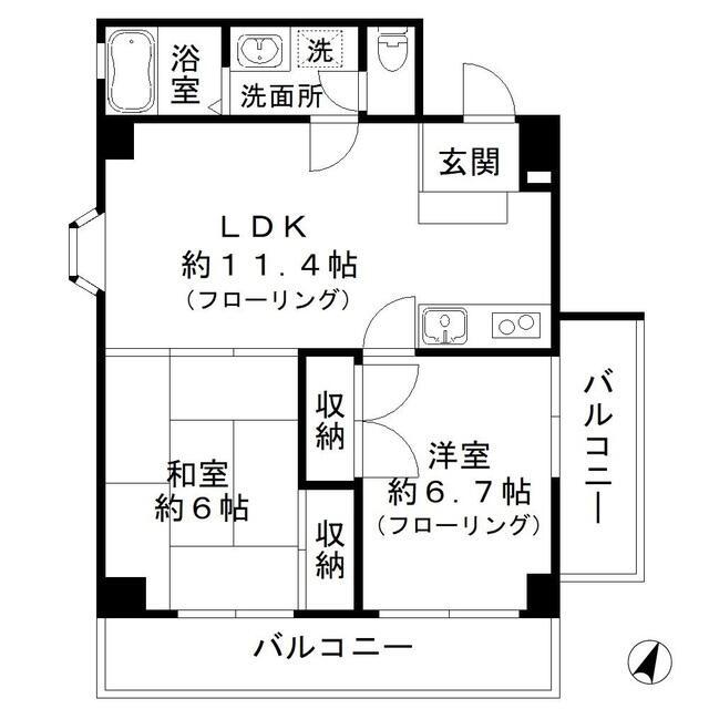 コーポフェリーチェ(2LDK/4階)の間取り写真