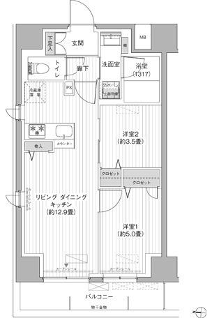 YS本所(2LDK/9階)の間取り写真