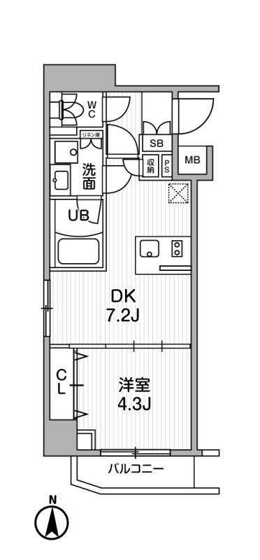 SYFORME西小山(1DK/4階)の間取り写真