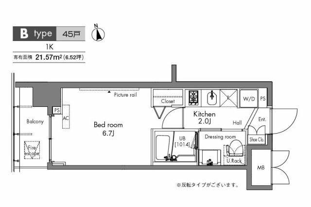 プラウドフラット隅田リバーサイド(1K/4階)の間取り写真