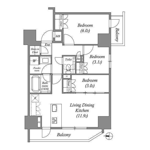 ACP RESIDENCE錦糸町(2LDK/10階)の間取り写真