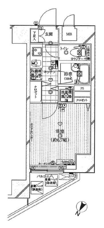 ガリシアヒルズ六本木(1K/2階)の間取り写真