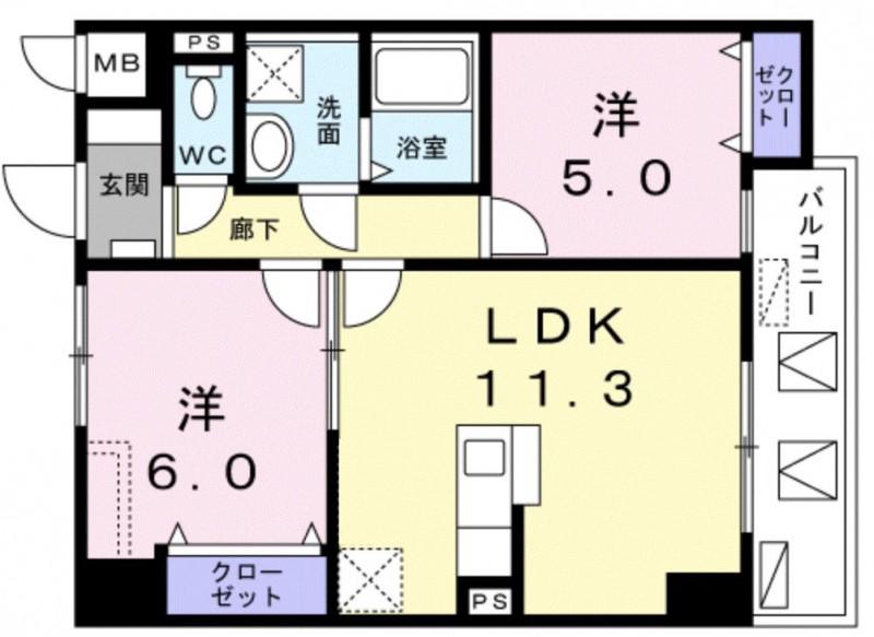 レジデンス桜樺(2LDK/4階)の間取り写真