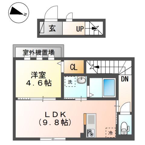 THE BASE 神明(1LDK/2階)の間取り写真