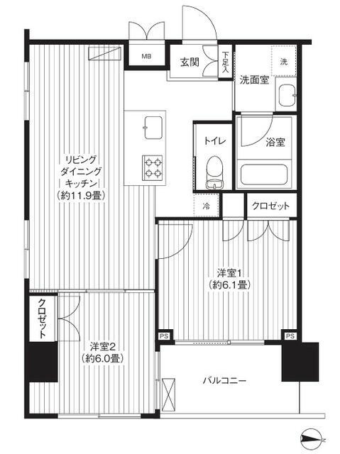 グランハイツ錦糸町(2LDK/7階)の間取り写真