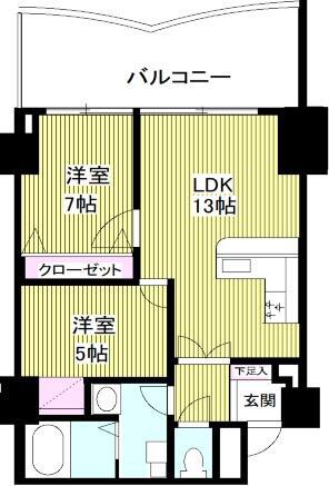 クリスタルタワー(2LDK/2階)の間取り写真