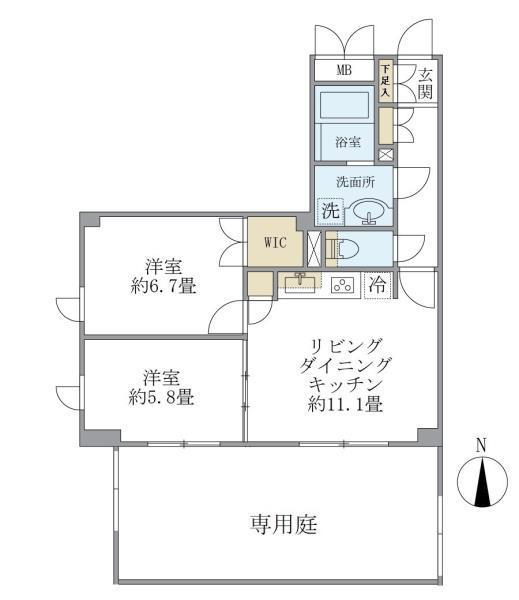 KDXレジデンス杉並方南町(2LDK/1階)の間取り写真