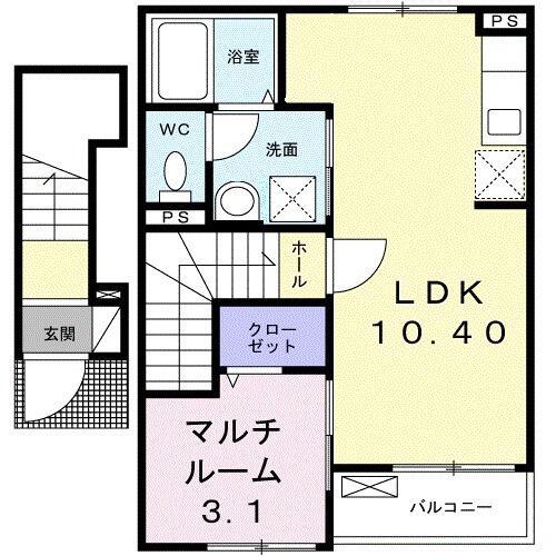 シャンドフルール(1LDK/2階)の間取り写真