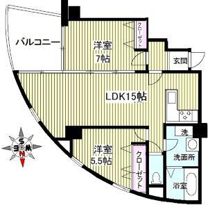 クリスタルタワー(2LDK/2階)の間取り写真
