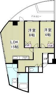クリスタルタワー(2LDK/8階)の間取り写真