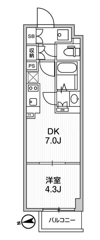 ディームス西早稲田(1DK/2階)の間取り写真