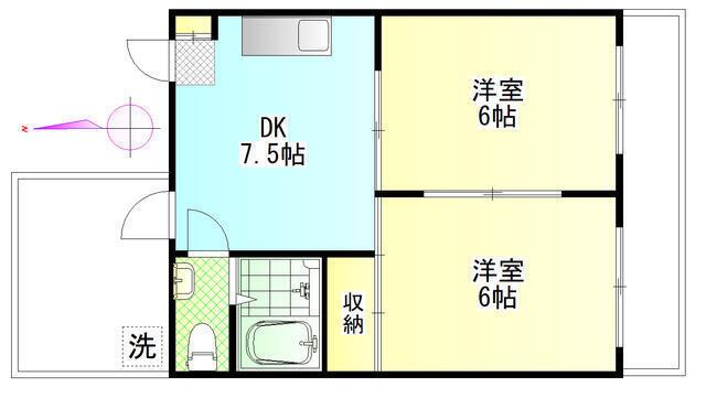 フォンテーヌ中野(2DK/3階)の間取り写真