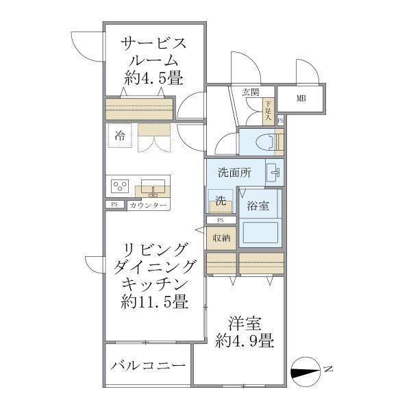 LA PERLA 桜新町(1SLDK/1階)の間取り写真