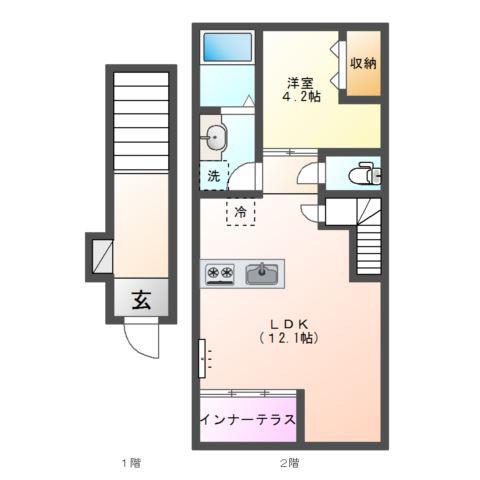 アルデュール ロゼ(1LDK/2階)の間取り写真