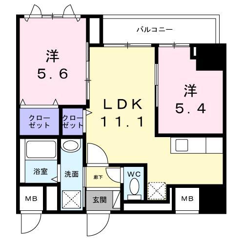 ザ・グラン キース(2LDK/4階)の間取り写真
