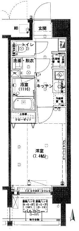 ハーモニーレジデンス森下ステーションフロント(1K/7階)の間取り写真