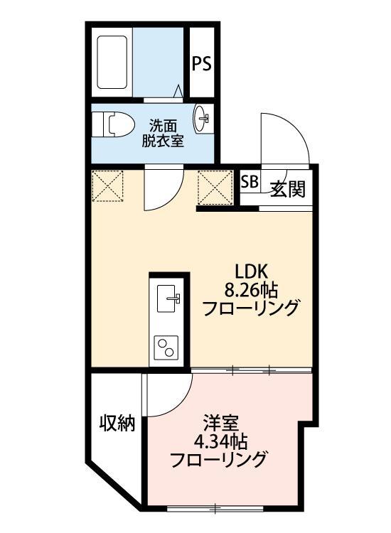LIBO北千住(1LDK/1階)の間取り写真