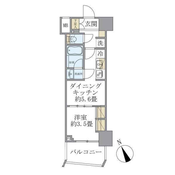 SOLEADO早稲田(1DK/11階)の間取り写真