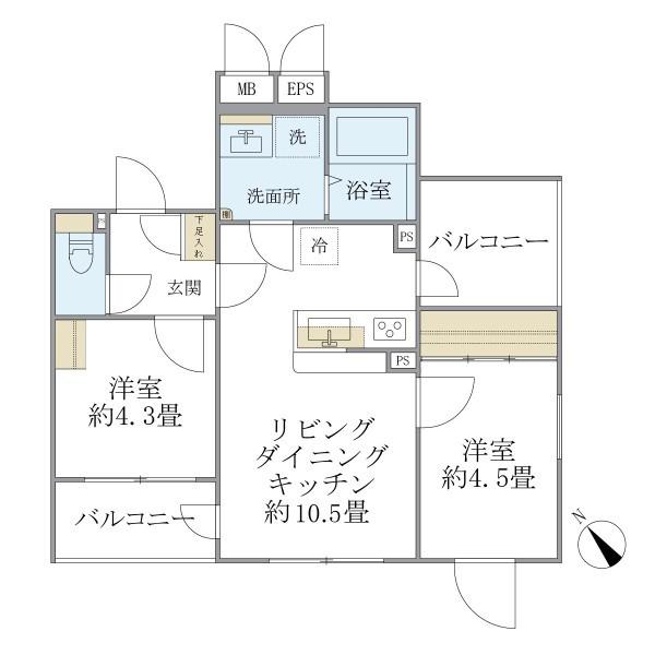 EXAM AKASAKA(2LDK/2階)の間取り写真