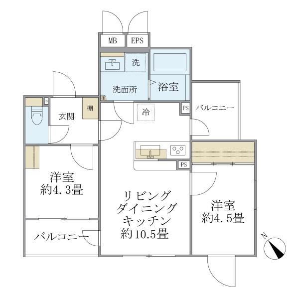 EXAM AKASAKA(2LDK/3階)の間取り写真