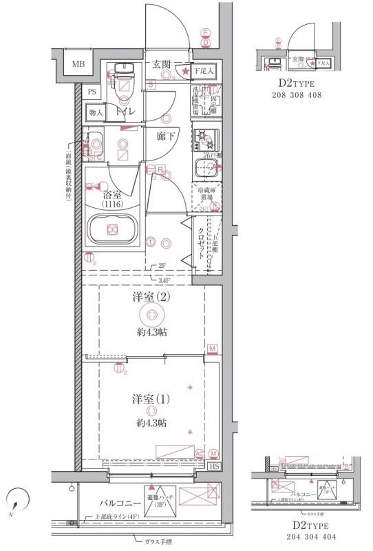クレイシアIDZ中野鷺宮(2K/4階)の間取り写真