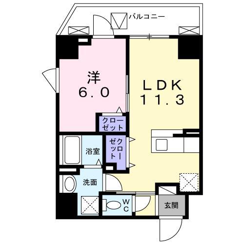 グランツ恵比寿(1LDK/6階)の間取り写真