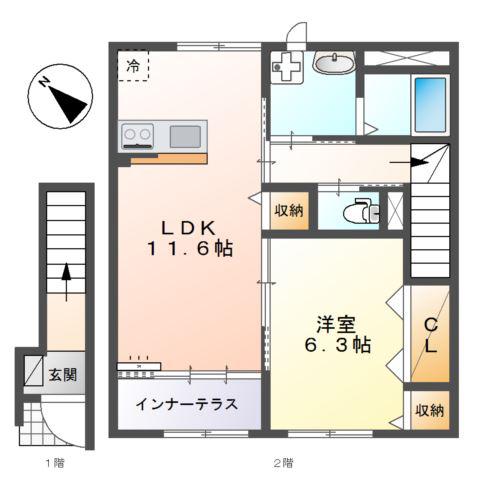 BOIS CLAIR(1LDK/2階)の間取り写真