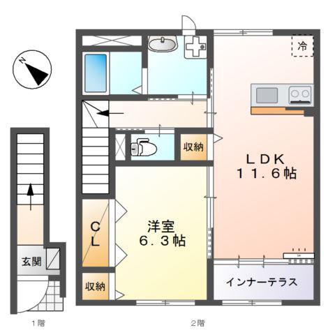BOIS CLAIR(1LDK/2階)の間取り写真