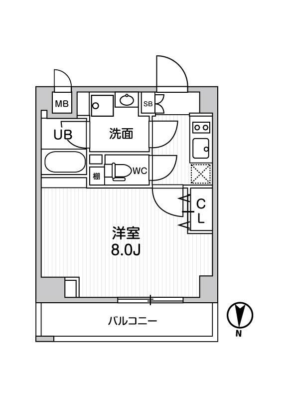 ALTERNA菊川Ⅱ(1K/4階)の間取り写真