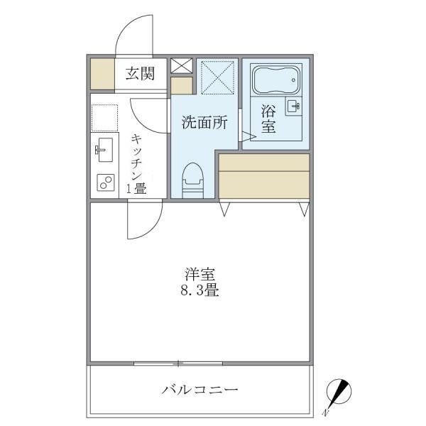 ミニョン若林(1K/1階)の間取り写真