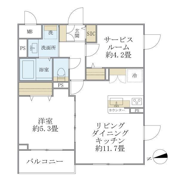 LA PERLA 桜新町(1SLDK/1階)の間取り写真
