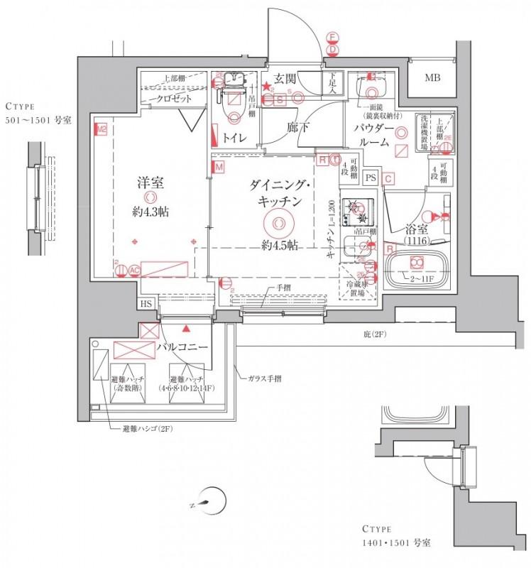 クレイシアIDZ上野(1DK/9階)の間取り写真