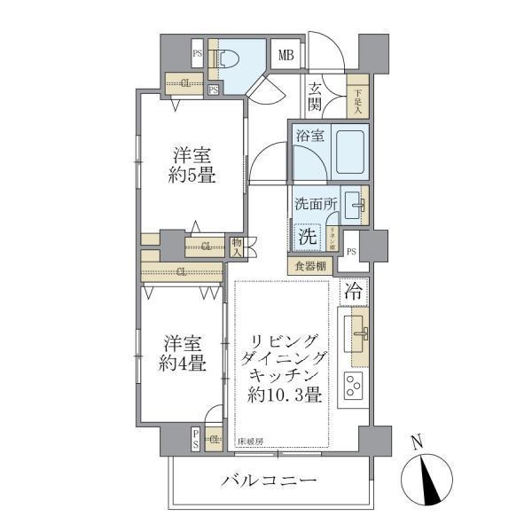 ディアスタ早稲田諏訪通(2LDK/5階)の間取り写真