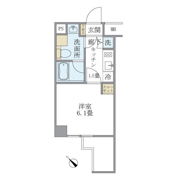 KDXレジデンス門前仲町(1K/2階)の間取り写真