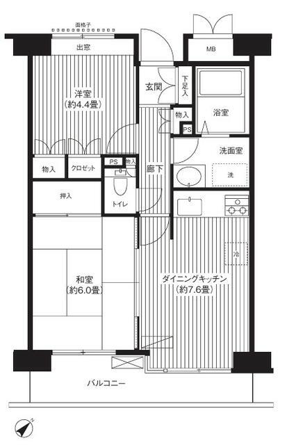 ステラメゾン武蔵小山(2DK/5階)の間取り写真