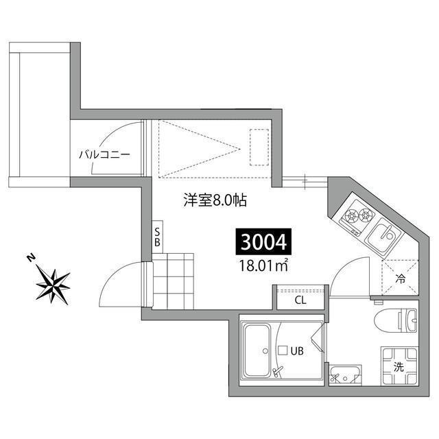ガーデンテラス代々木上原(ワンルーム/2階)の間取り写真