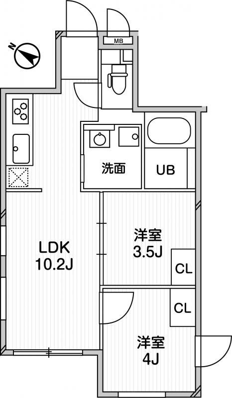 EXAM中目黒2(2LDK/4階)の間取り写真