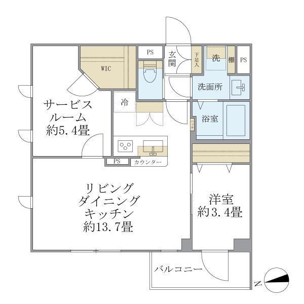 LA PERLA 桜新町(1SLDK/4階)の間取り写真
