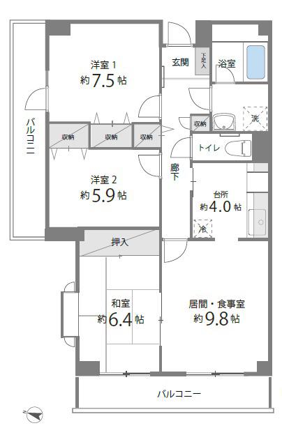 目黒本町マンション(3LDK/3階)の間取り写真