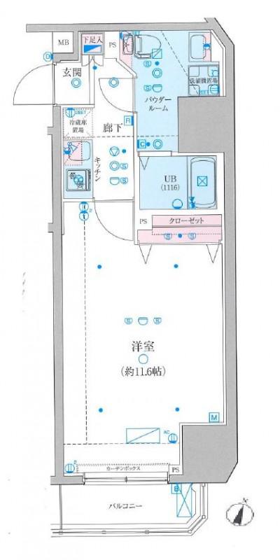 GENOVIA渋谷笹塚SKYGARDEN(1K/2階)の間取り写真