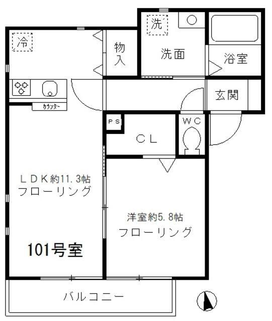 グランディール東小岩(1LDK/1階)の間取り写真
