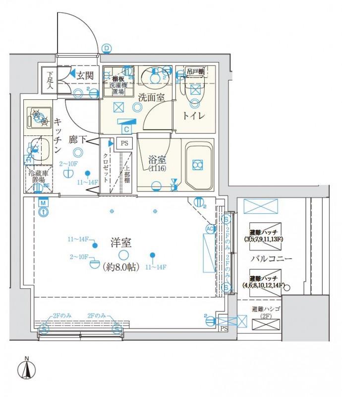 クレイシア門前仲町(1K/6階)の間取り写真